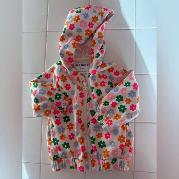 Old Navy Baby Girls Toddler Matching Floral Sweatsuit Set 18-24m Zip Hoodie - Picture 5 of 12
